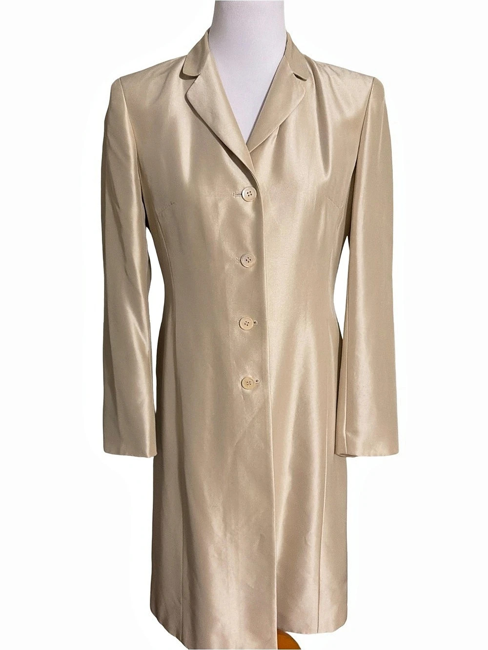 Ann Taylor Beige 100% Silk Longline Coat-Size 6